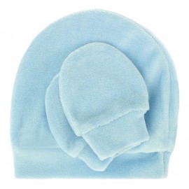 Kit Touca e Luva Plush Azul para Bebê
